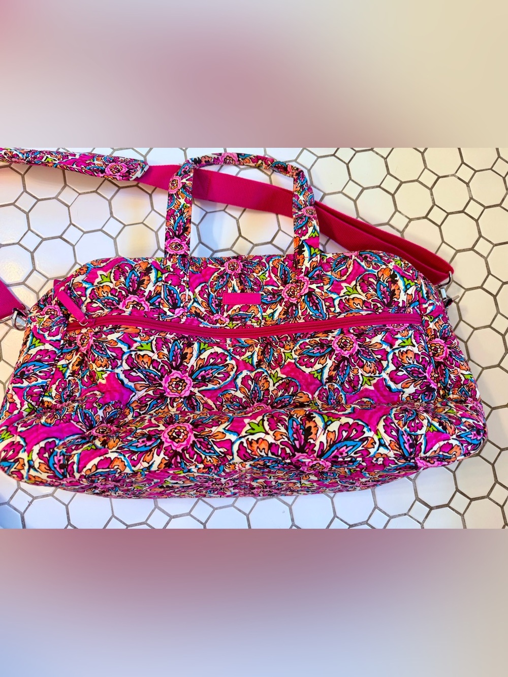Vera Bradley Hot Pink Floral Quilted weekender (floral burst)